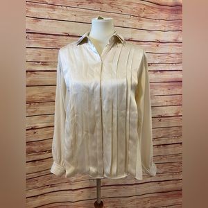 Vintage ESCADA Off White Silk Long Sleeve Blouse, Size 36